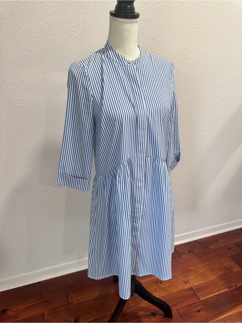 Tuckernuck Blue & White Vertical-Stripe Midi Shirt Dress